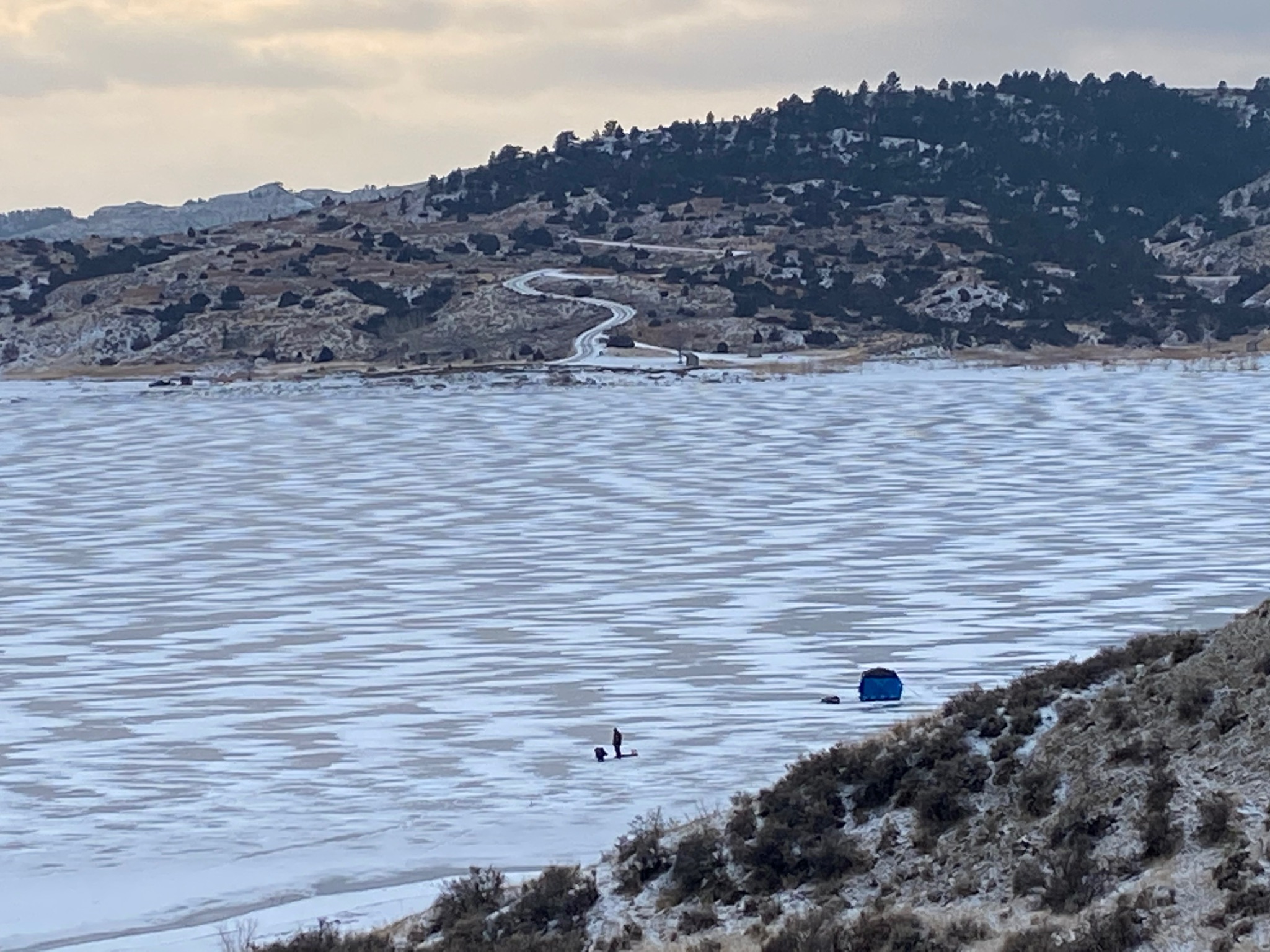 Fort Peck Reservoir in Montana offers vast ice fishing areas with stunning scenic views