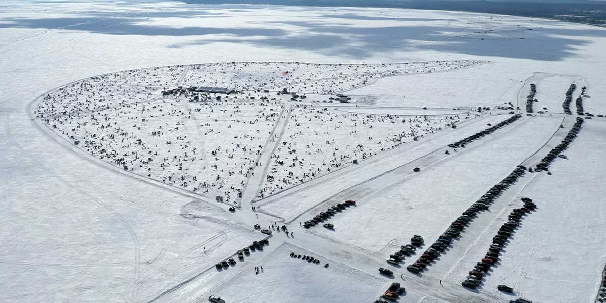 The lake offers numerous ice fishing houses for rent